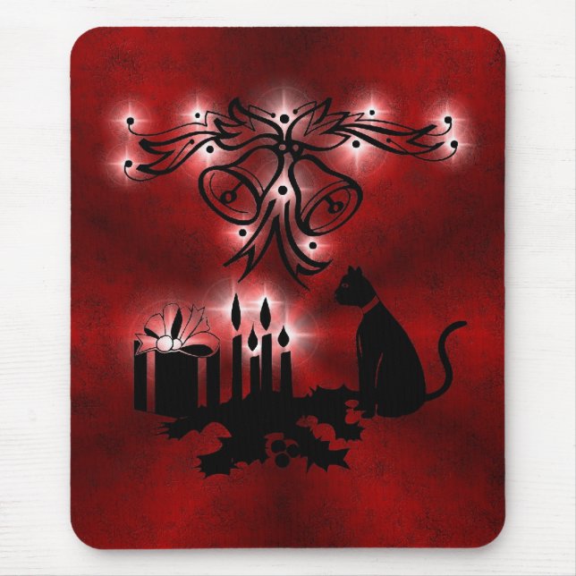 Weihnachts Ornamente mit Sterne und Katze auf rot Mouse Pad (Front)