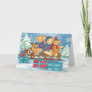 WEIHNACHTS-TEDDYBÄREN AUF SCHLITTEN MIT GESCHENKE HOLIDAY CARD