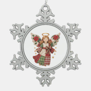 Weihnachtsengel mit goldenen Sternen Snowflake Pewter Christmas Ornament