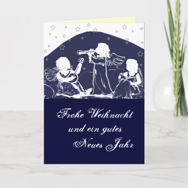 Weihnachtskarte: Engel musizieren blau Holiday Card (Front)