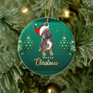 Weihnachtskarte französische Bulldoggen Christmas  Ceramic Tree Decoration