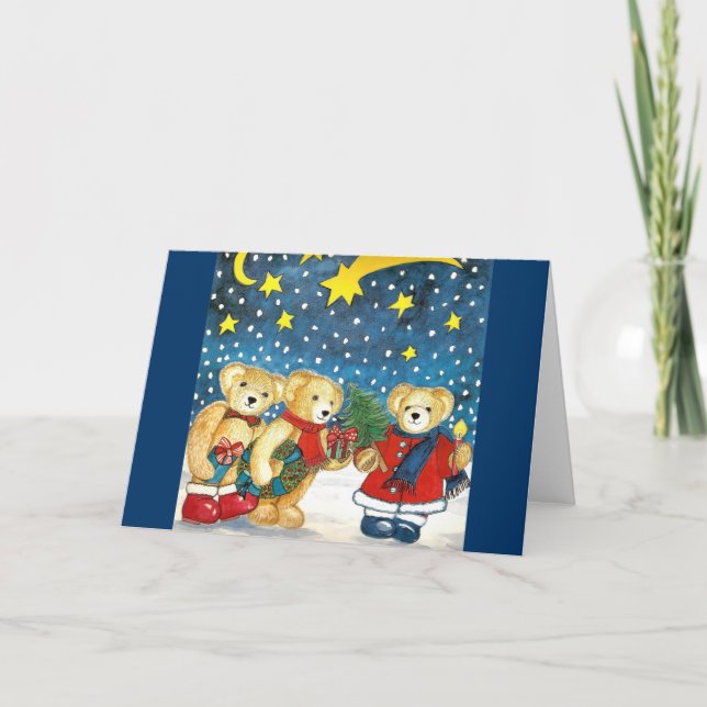 Weihnachtskarte "Teddybären mit Geschenken" Holiday Card (Front)