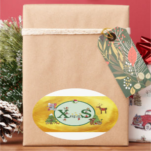 Weihnachtskolage Postkarte Oval Sticker