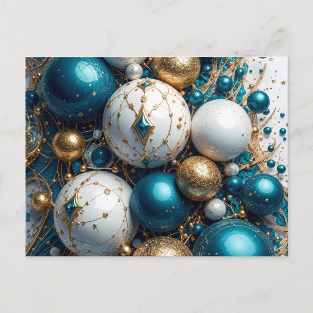 Weihnachtskugeln Blau Gold Premium Holiday Postcard (Front)