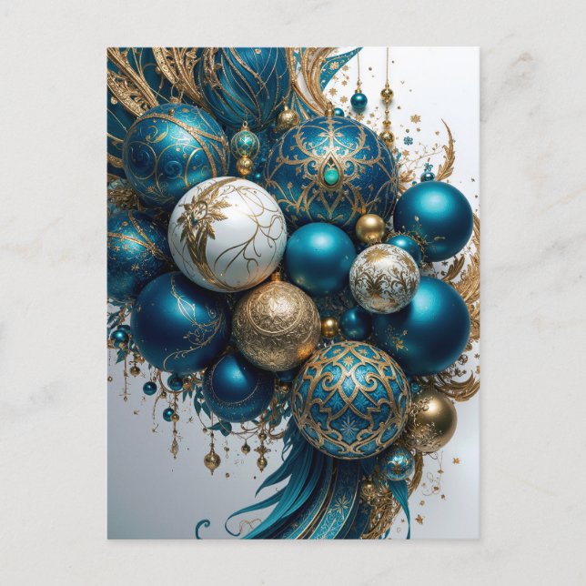 Weihnachtskugeln Gold Blau Luxus Fest Standard Postcard (Front)