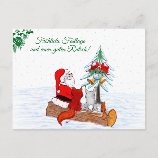 Weihnachtsmann Kaninchen Fox Eichhörnchen, Deutsch Postcard (Front)