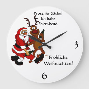 Weihnachtsmann mit Elch - Prost ihr Säcke! Large Clock