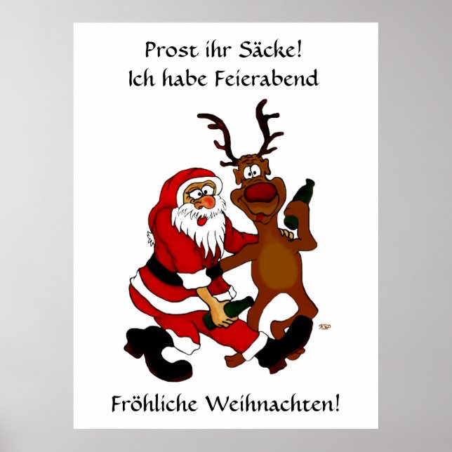 Weihnachtsmann mit Elch - Prost ihr Säcke! Poster (Front)