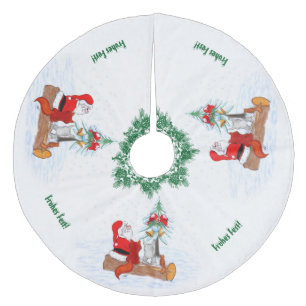 Weihnachtsmann mit Kaninchen Fox und Eichhörnchen Fleece Tree Skirt