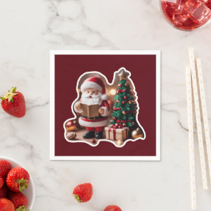 Weihnachtsmann mit Tannenbaum in 3D -  Napkin