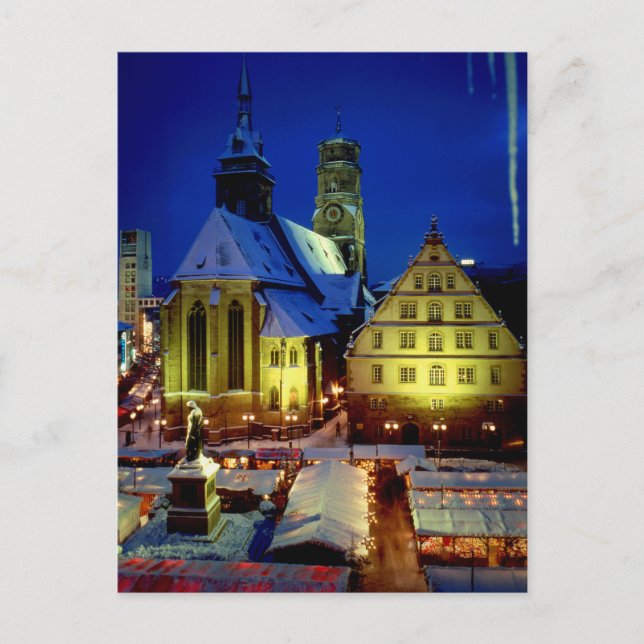 Weihnachtsmarkt,Stuttgart,Abendstimmung mit Schnee Postcard (Front)