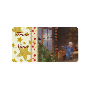 Weihnachtsschlitten  rechteckiger aufkleber label