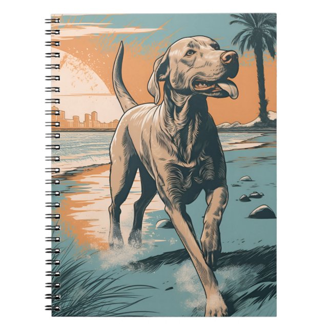 Weimaraner at the beach notebook (Front)