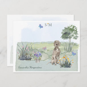 Weimaraner Butterfly Meadow Monogram & Name  Card