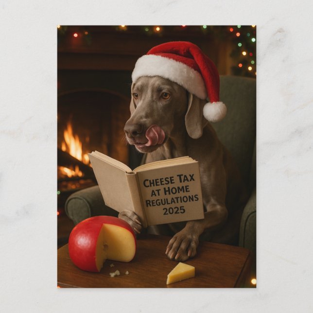 Weimaraner 'Cheese Tax' Christmas postcard (Front)