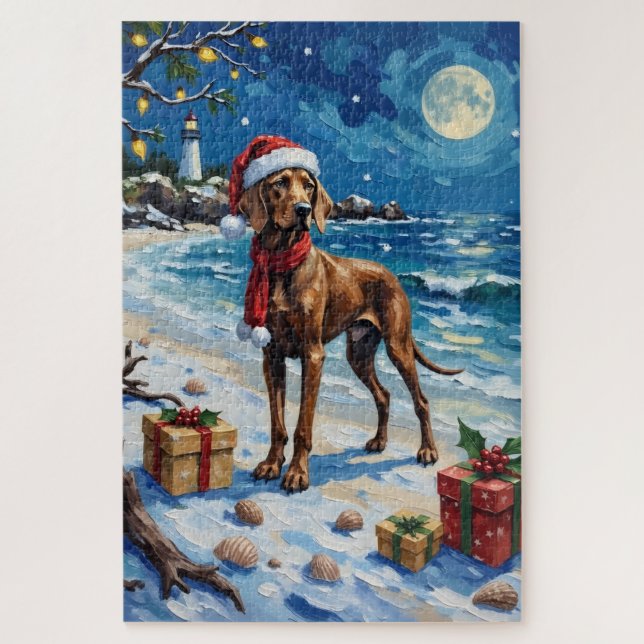 Weimaraner Christmas Beach Holiday Jigsaw Puzzle (Vertical)