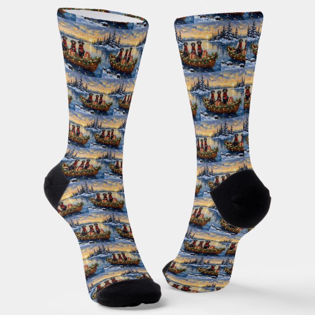 Weimaraner Christmas Boat Holiday Socks (Angled)