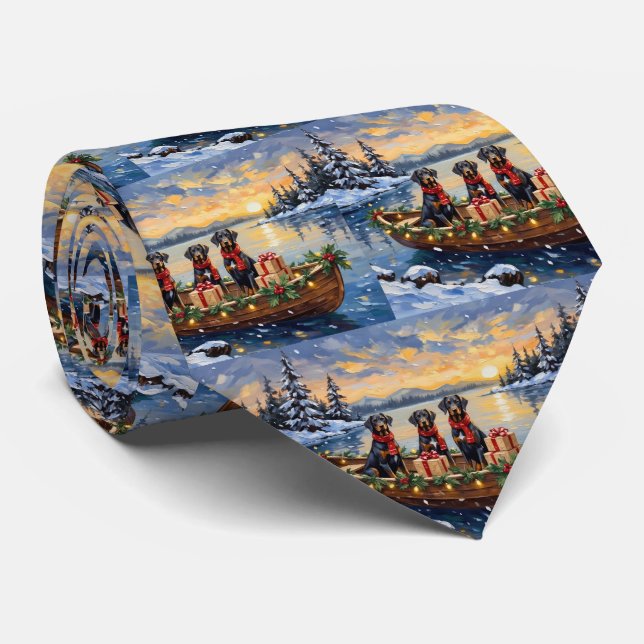 Weimaraner Christmas Boat Holiday Tie (Rolled)