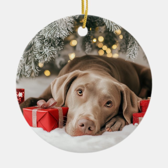 Weimaraner Christmas Ceramic Tree Decoration (Front)