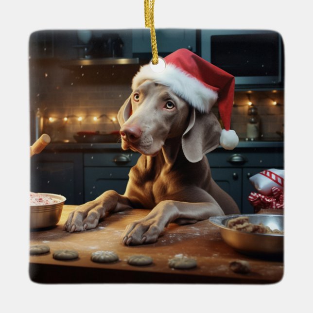 Weimaraner Christmas Cookies Festive Holiday Ceramic Ornament (Front)