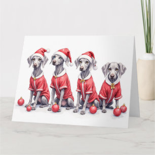 Weimaraner Christmas Dress Santa Hat Card