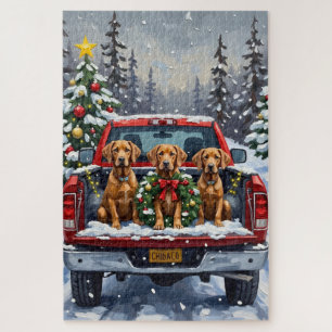 Weimaraner Christmas Red Truck Holiday Jigsaw Puzzle