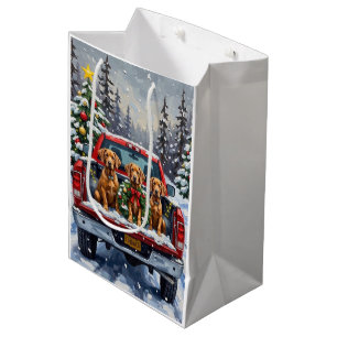 Weimaraner Christmas Red Truck Holiday Medium Gift Bag