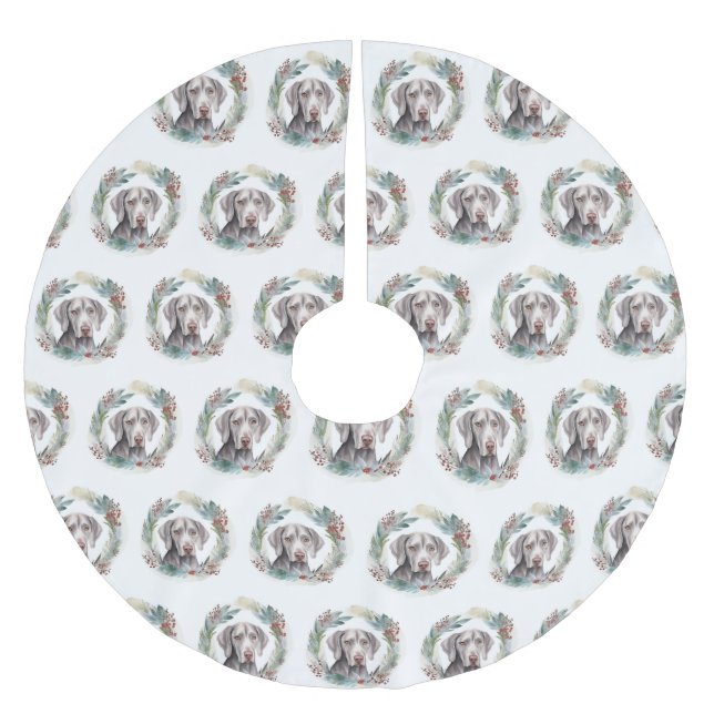 Weimaraner Christmas Wreath Festive Pup  Brushed Polyester Tree Skirt (Front)