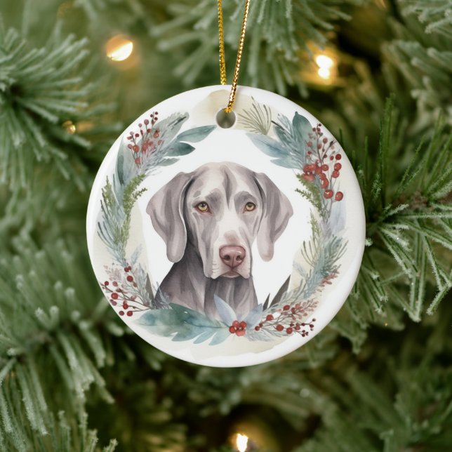 Weimaraner Christmas Wreath Festive Pup  Ceramic Tree Decoration (Tree)