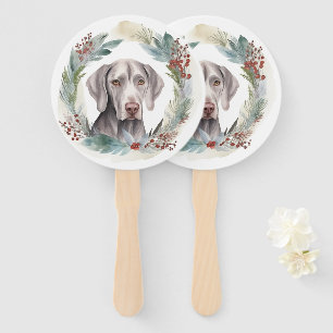 Weimaraner Christmas Wreath Festive Pup Hand Fan