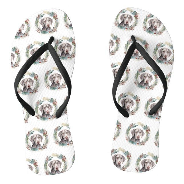 Weimaraner Christmas Wreath Festive Pup  Jandals (Footbed)