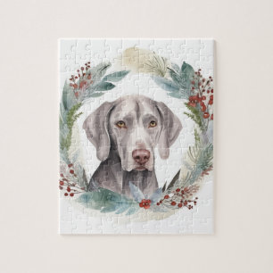 Weimaraner Christmas Wreath Festive Pup Jigsaw Puzzle
