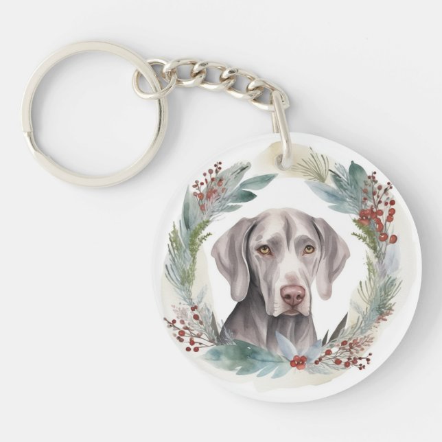 Weimaraner Christmas Wreath Festive Pup  Key Ring (Front)