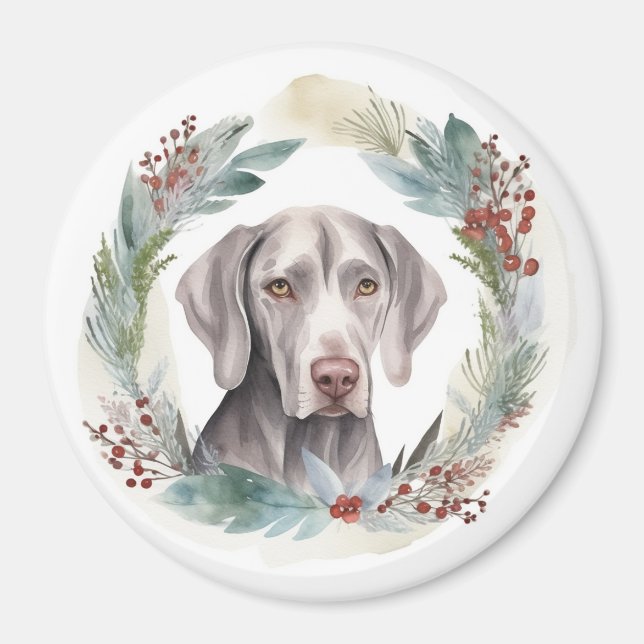 Weimaraner Christmas Wreath Festive Pup  Magnet (Front)