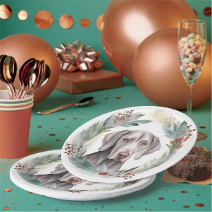Weimaraner Christmas Wreath Festive Pup Paper Plate