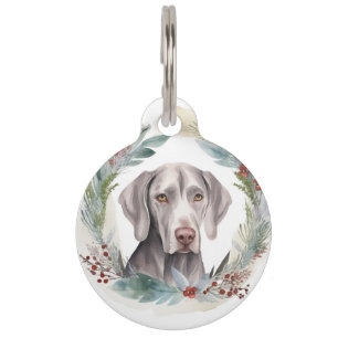 Weimaraner Christmas Wreath Festive Pup Pet Tag