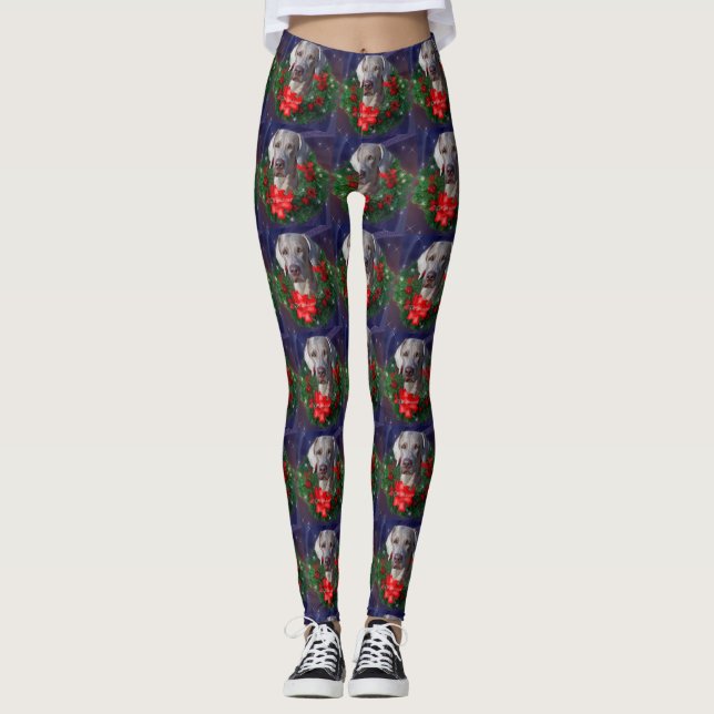 Weimaraner Christmas Wreath   Leggings (Front)