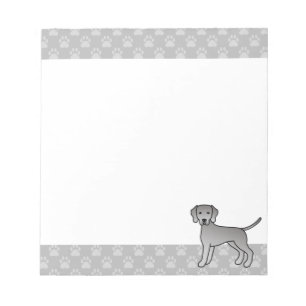 Weimaraner Cute Cartoon Dog Drawing & Grey Borders Notepad