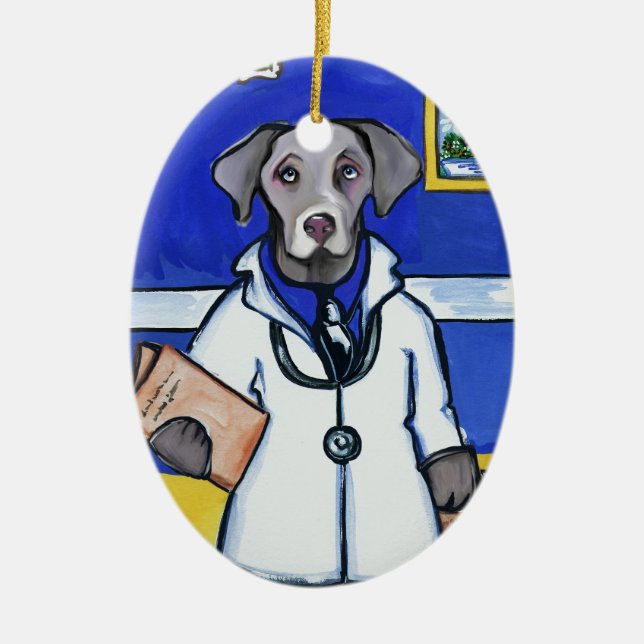 WEIMARANER DOCTOR CERAMIC TREE DECORATION (Front)