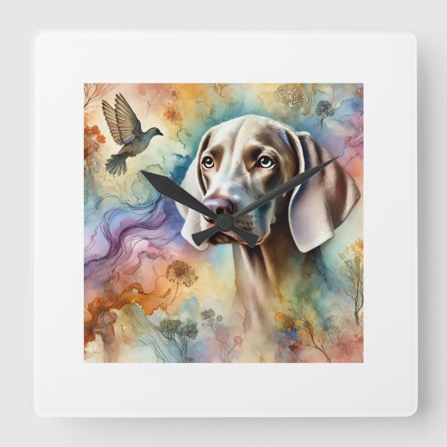 Weimaraner Dog 200624AREF211 - Watercolor Square Wall Clock (Front)