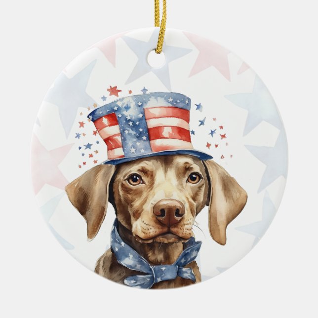 Weimaraner Dog, 4th of july Personalised Ceramic Tree Decoration (Front)