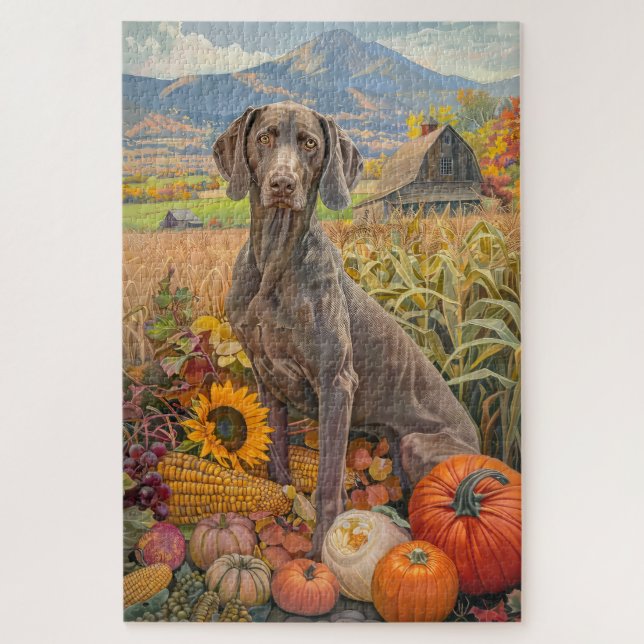 Weimaraner Dog Autumn Harvest Thanksgiving  Jigsaw Puzzle (Vertical)