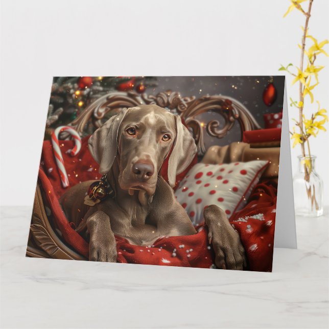 Weimaraner Dog Christmas Festive Card (Yellow Flower)