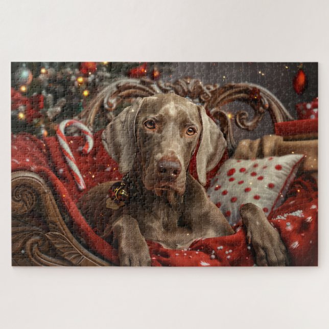 Weimaraner Dog Christmas Festive Jigsaw Puzzle (Horizontal)