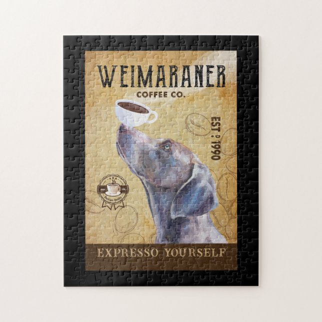 Weimaraner Dog Coffee Company Canvas Jigsaw Puzzle (Vertical)