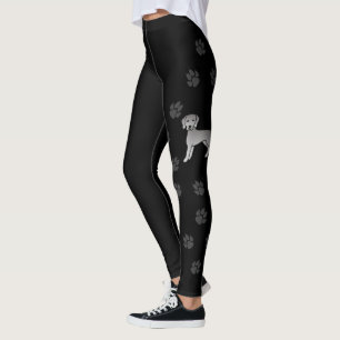 Weimaraner Dog Cute Cartoon Drawing & Paws Black Leggings