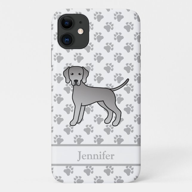 Weimaraner Dog Cute Cartoon Illustration & Name Case-Mate iPhone Case (Back)