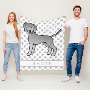Weimaraner Dog Cute Cartoon Illustration & Name Fleece Blanket