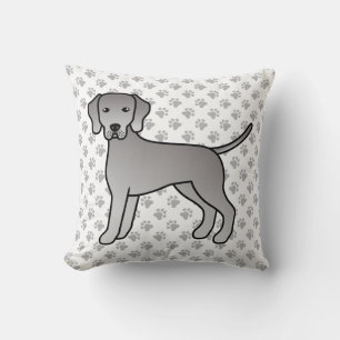 Weimaraner Dog Cute Cartoon Illustration & Paws Cushion