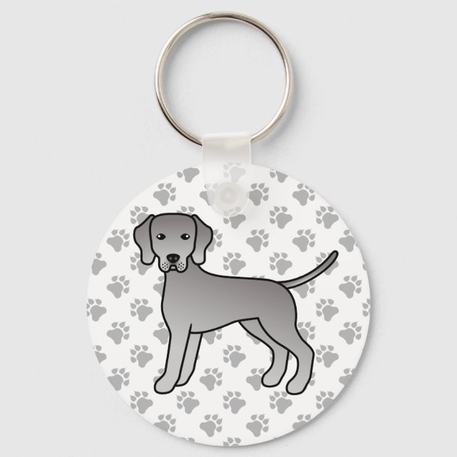 Weimaraner Dog Cute Cartoon Illustration & Paws Key Ring (Front)